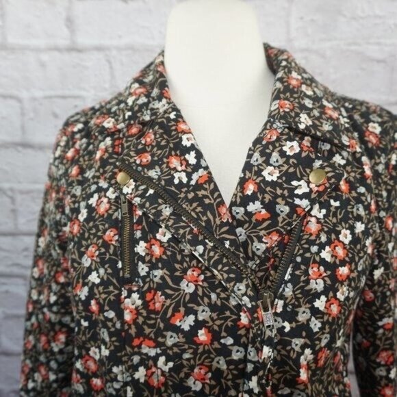 Anthropologie Hei Hei Tinsley Floral Cropped Asymmetrical Zip Moto Jacket 6 - Picture 4 of 11